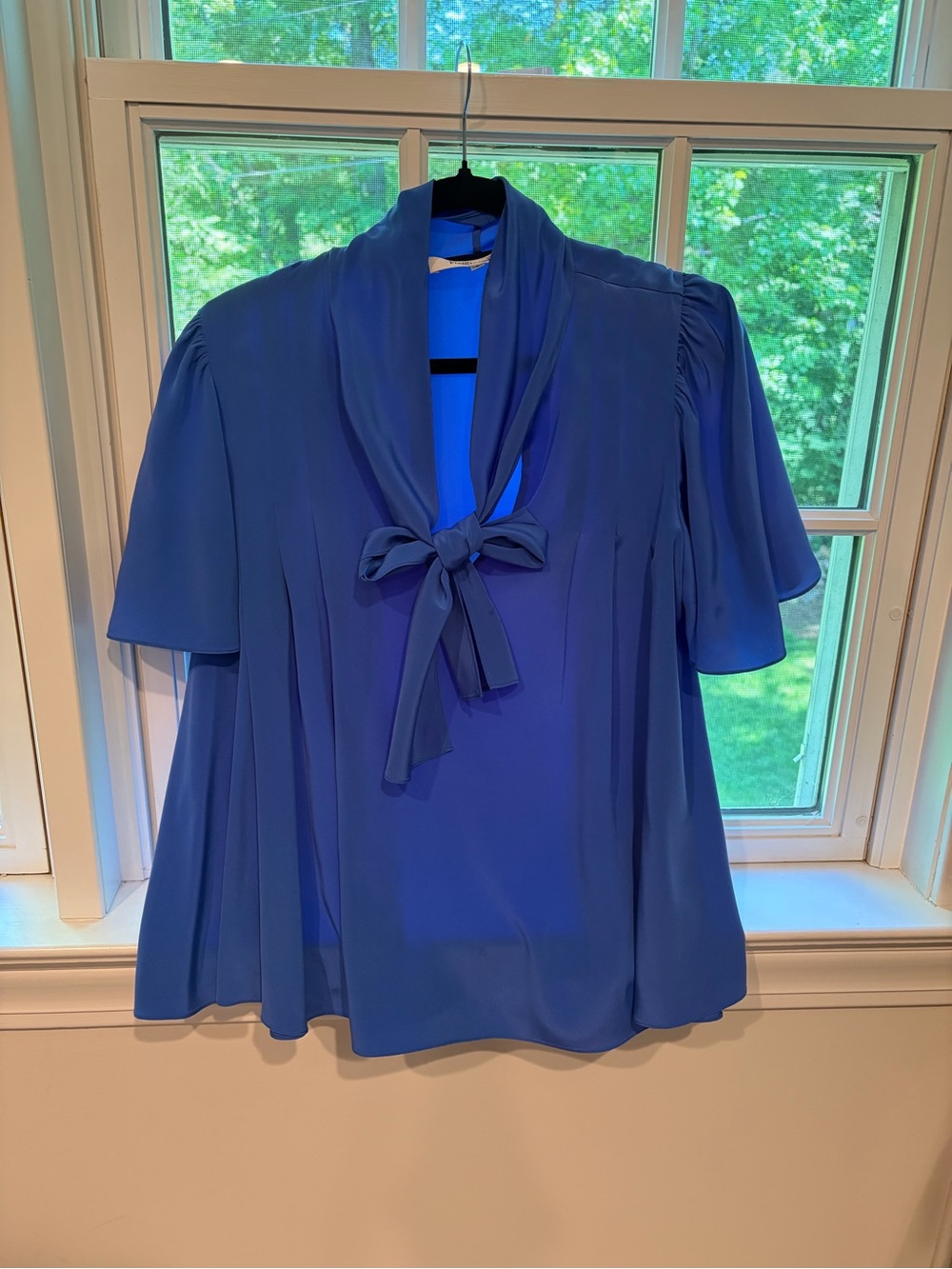 Diane Von Furstenberg Royal Blue Tie-Neck Blouse